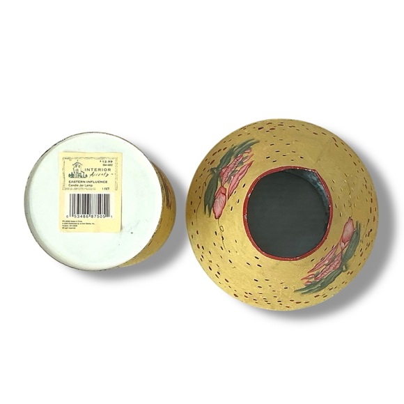 Vintage Hand Painted Galvanized Metal Jar Candle Lamp Yellow Floral 2000 - Picture 11 of 16